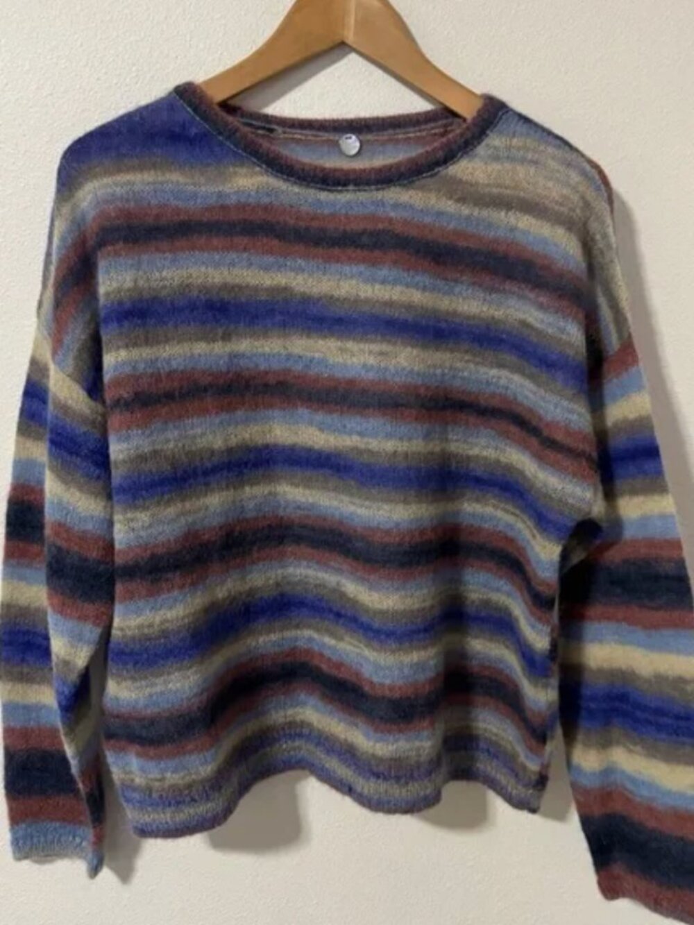 Margaret O’Leary Mohair Alpaca Stripe Sweater Multicolor Boxy Lightweight-Small